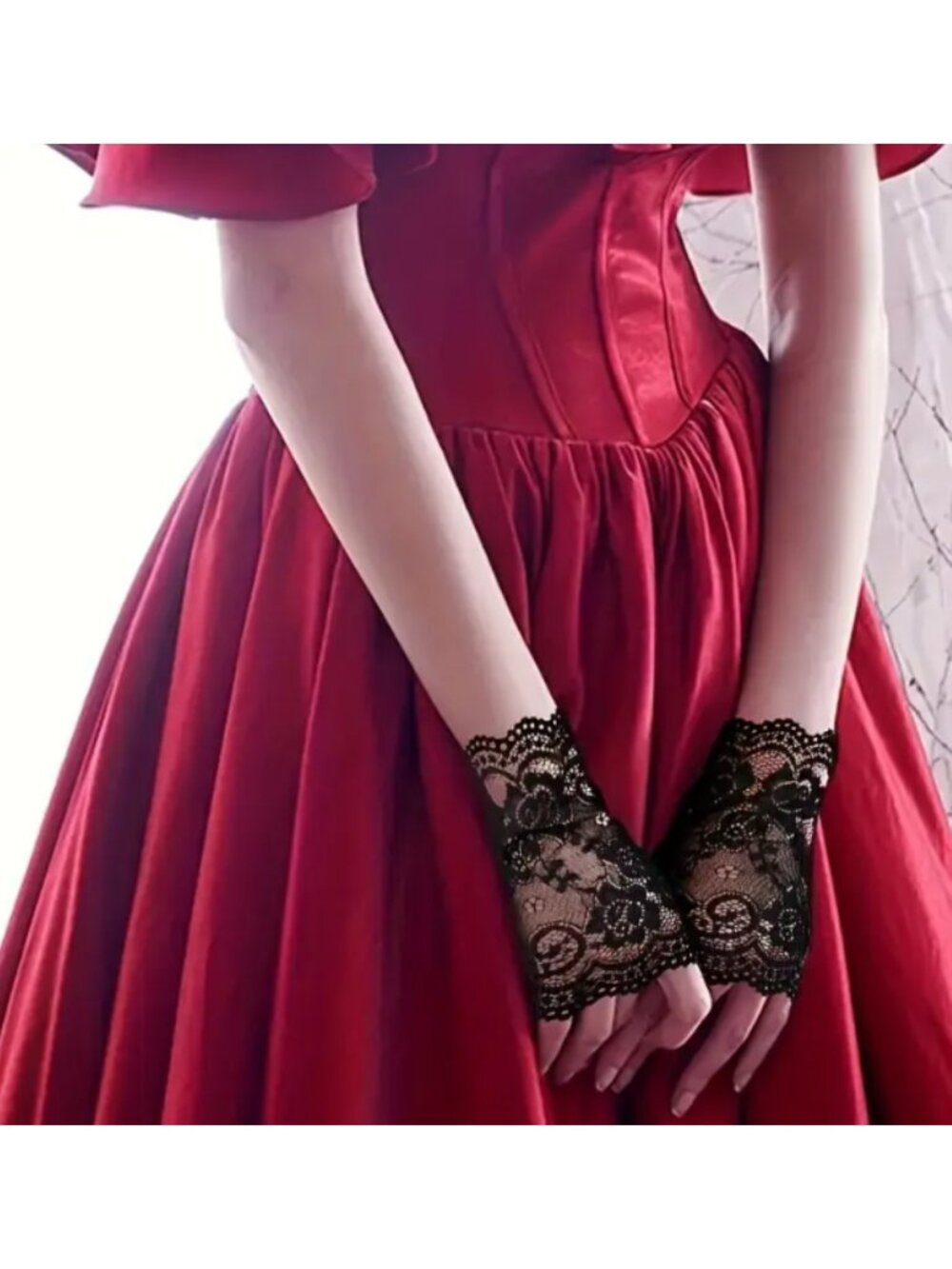 Elegant Black Lace Fingerless Gloves for Women Short Floral Dress Gloves Goth
